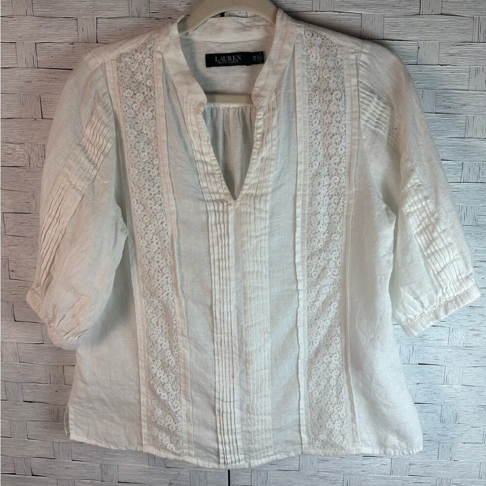 Lauren, Ralph Lauren Womens blouse pleated linen lace Summer spring quite luxury